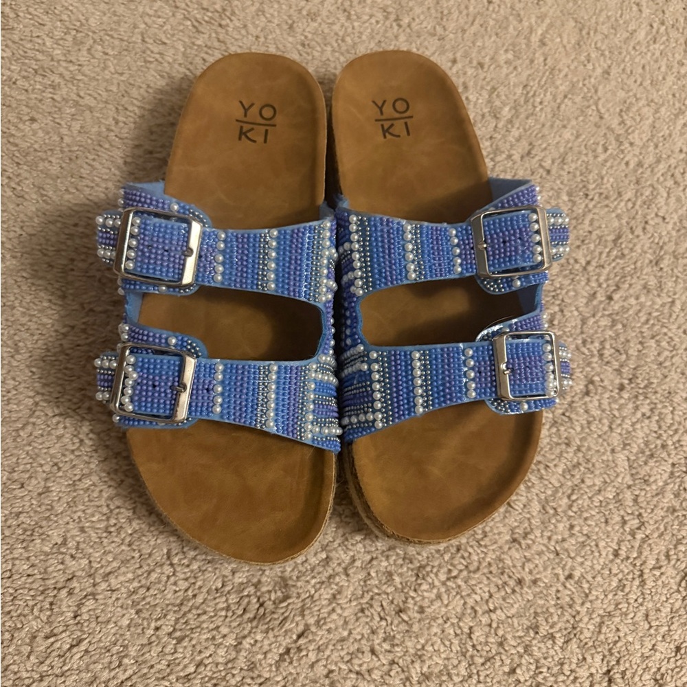 Yoki Women’s Striped Blue Sandals
